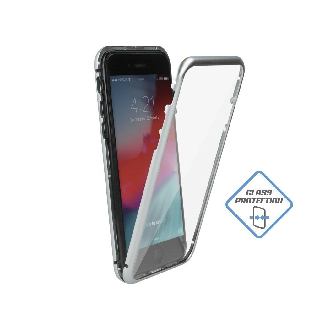 Apple iPhone X / XS alumiinikotelo karkaistulla lasilla Mocco, läpinäkyvä/hopea hinta ja tiedot | Puhelimen kuoret ja kotelot | hobbyhall.fi