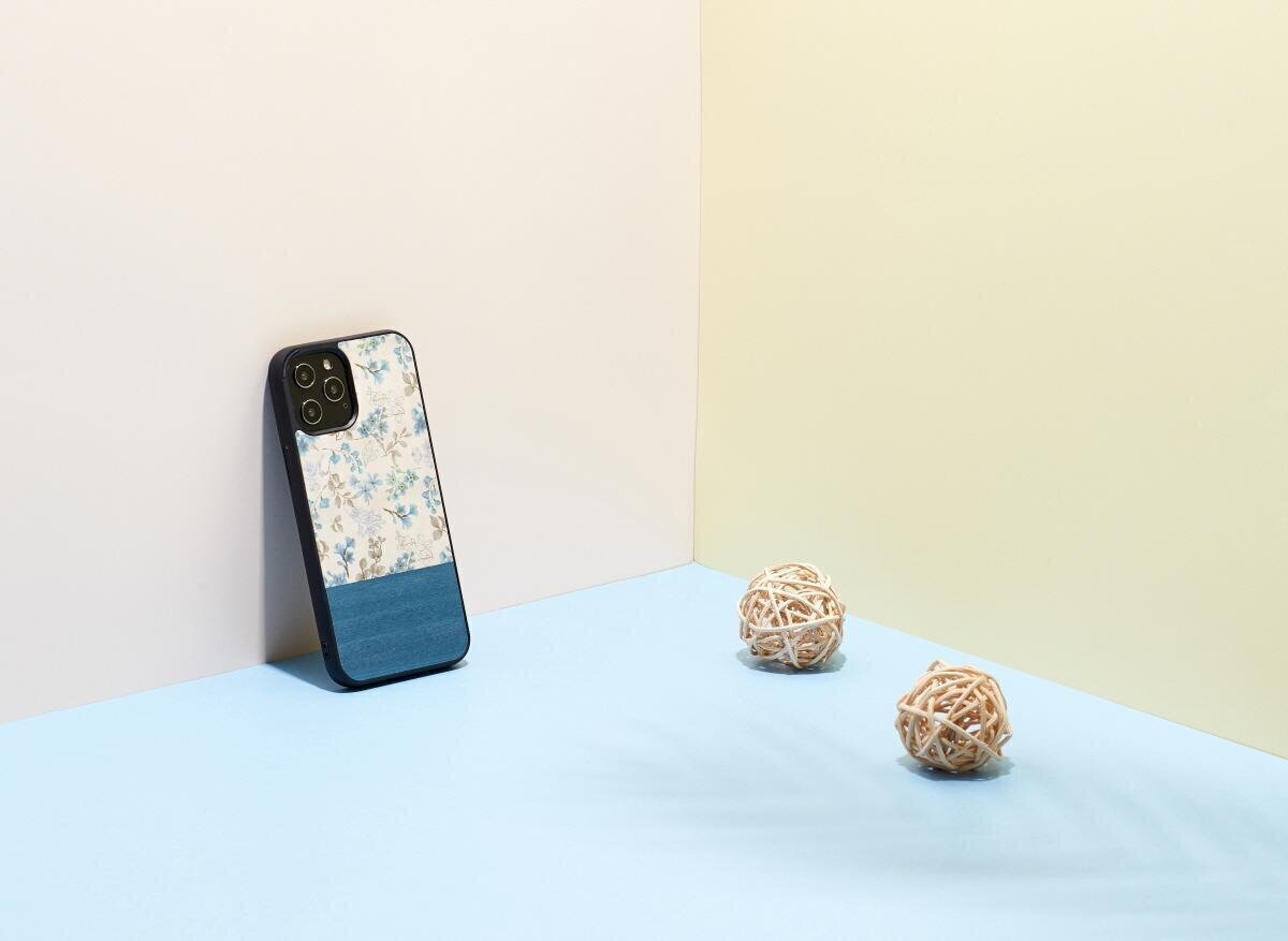 MAN&WOOD suojakuori Apple iPhone 12 Pro Max - Blue Flower Black hinta ja tiedot | Puhelimen kuoret ja kotelot | hobbyhall.fi