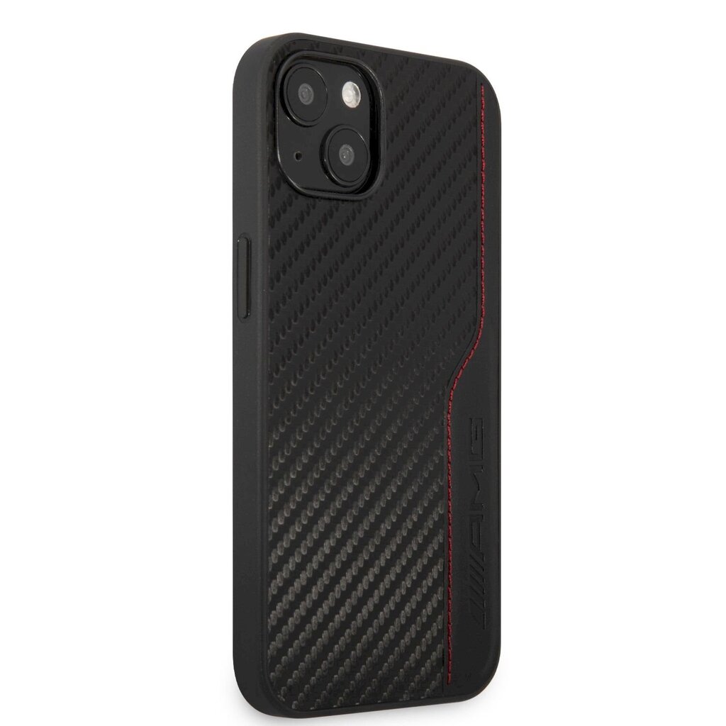 IPhone 13:lle AMG PU Carbon Effect Black-kovakotelo AMHCP13MDEBK hinta ja tiedot | Puhelimen kuoret ja kotelot | hobbyhall.fi