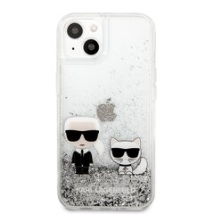 KLHCP13MGKCS Karl Lagerfeld Liquid Glitter Karl and Choupette -kotelo iPhone 13 Silver. hinta ja tiedot | Puhelimen kuoret ja kotelot | hobbyhall.fi