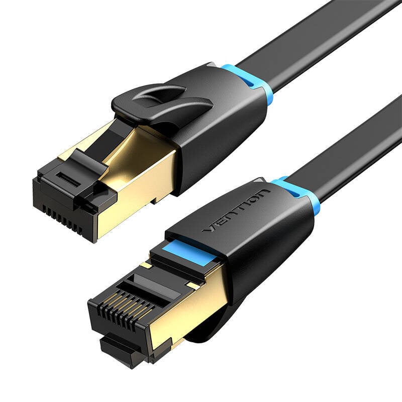 Ethernet RJ45 Flat Network Cable Vention IKCBG, Cat.8, U|FTP, 1m (musta) hinta ja tiedot | Kaapelit ja adapterit | hobbyhall.fi