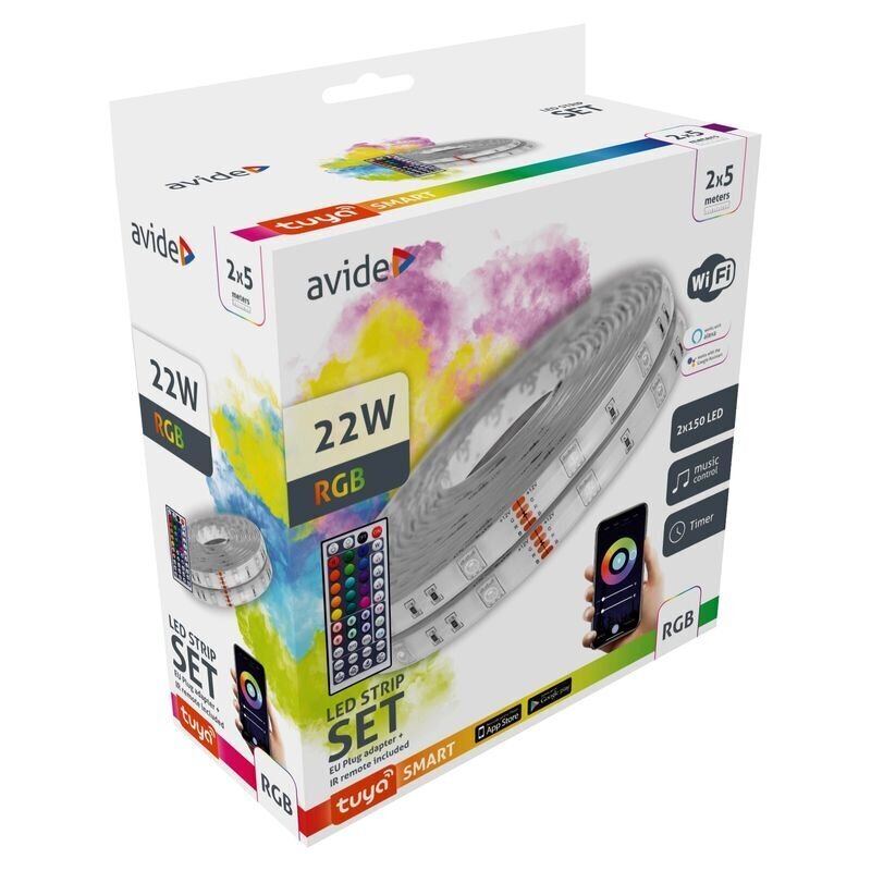 LED-nauha Avide 22W RGB 10m WIFI+musiikkiohjaus, kaukosäätimellä, IP65 hinta ja tiedot | LED-valonauhat | hobbyhall.fi