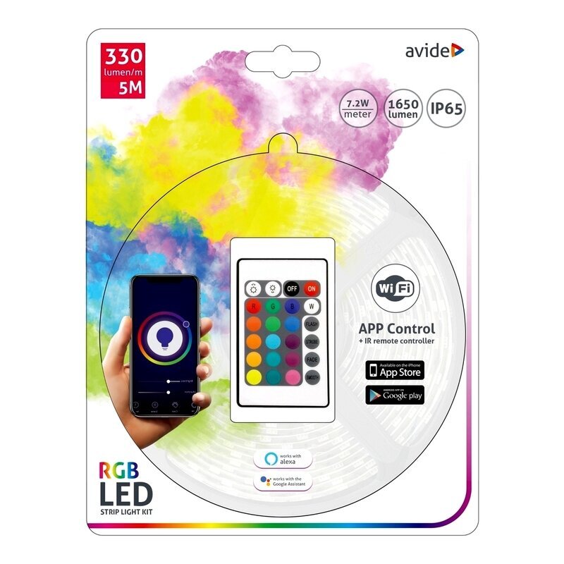 LED-nauha Avide RGB WiFi 5050 kaukosäätimellä, 5m IP65 hinta ja tiedot | LED-valonauhat | hobbyhall.fi