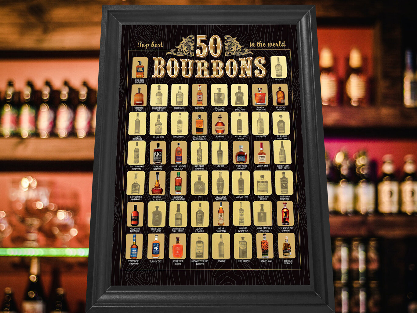 Raaputettava juliste "Maailman 50 parasta bourbonia". A2- 42x30cm hinta ja tiedot | Muut hauskat lahjaideat | hobbyhall.fi