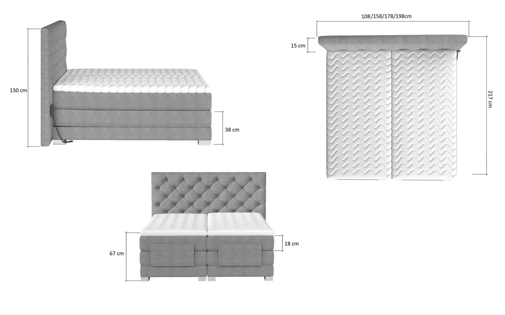 Sähkökäyttöinen sänky NORE Clover 06, 90x200, harmaa hinta ja tiedot | Sängyt | hobbyhall.fi