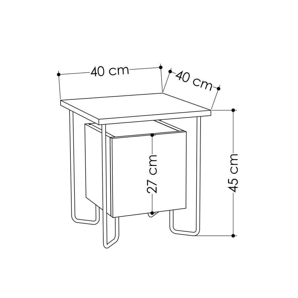 Yöpöytä Kalune Design 776 (I), 45 cm, ruskea/musta hinta ja tiedot | Yöpöydät | hobbyhall.fi