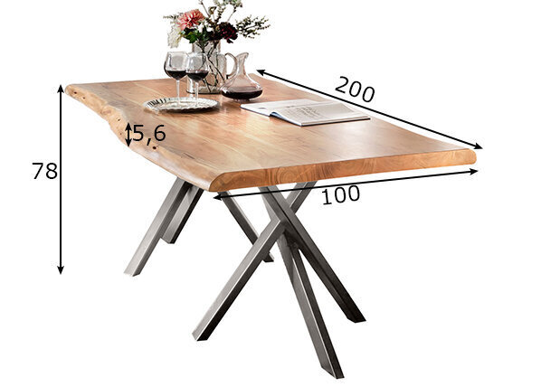 Ruokapöytä Tische 220 x 100, akaasiapuu, antiikkihopea hinta ja tiedot | Ruokapöydät | hobbyhall.fi