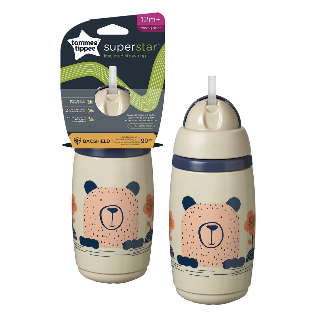 Juomapullo Tommee Tippee Insulated Straw harmaa, 12+ kuukautta, 266 ml hinta ja tiedot | Tuttipullot ja tarvikkeet | hobbyhall.fi