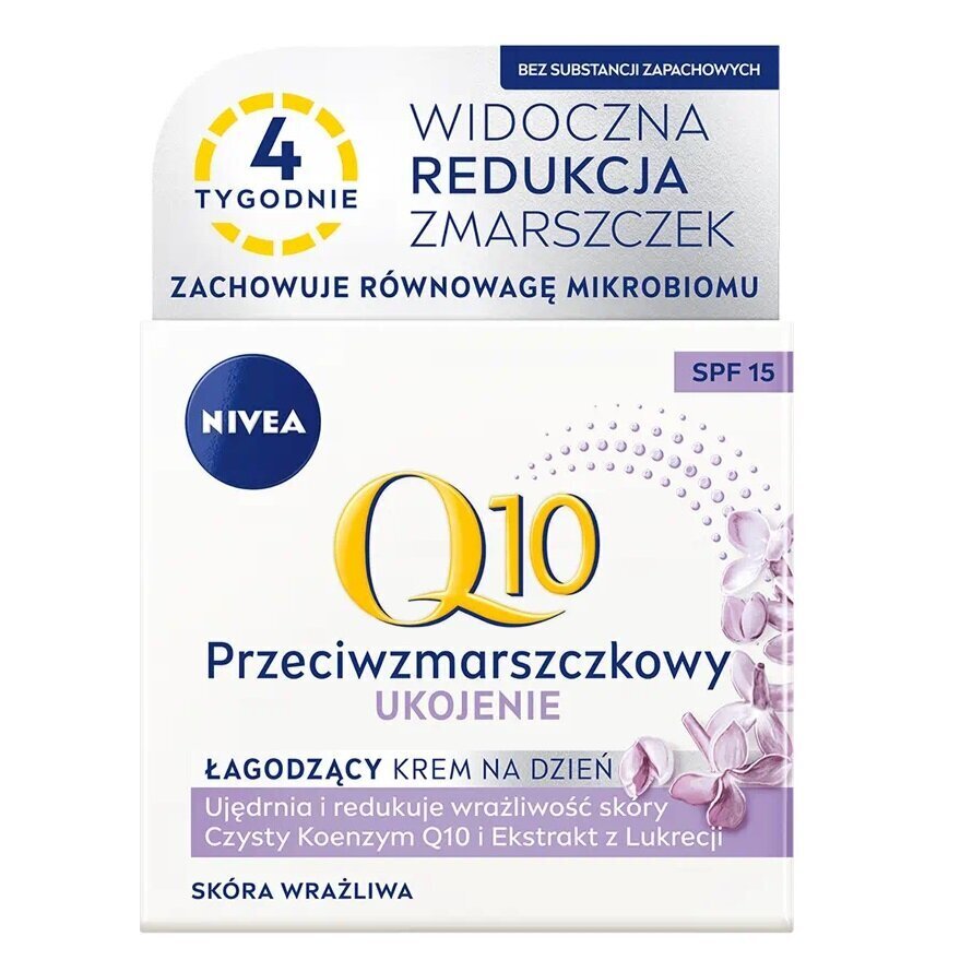 Rauhoittava ryppyjä ehkäisevä päivävoide herkälle iholle SPF15 Nivea Q10, 50 ml hinta ja tiedot | Kasvovoiteet | hobbyhall.fi