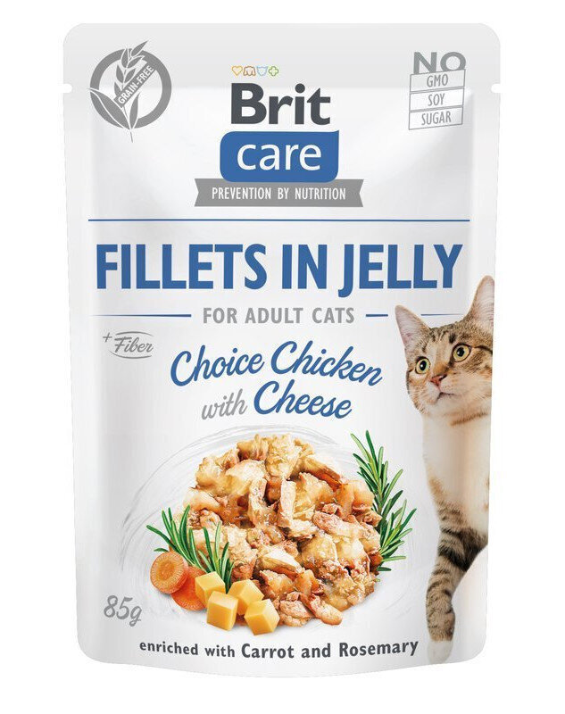 Brit Care Jelly -märkäruokapakkaus aikuiselle kissalle, kanafilee ja juusto, 24 x 85 g hinta ja tiedot | Kissanruoka | hobbyhall.fi