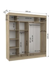 Adrk Furniture Karen -vaatekaappi, 200 x 215 x 61 cm, tammi hinta ja tiedot | Kaapit | hobbyhall.fi