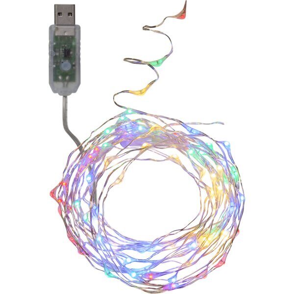 USB Valoketju &quot;Dewdrops&quot; 100 LED-valoa, värillinen, läpinäkyvä kaapeli. Pituus 5m, virtajohto 1m hinta ja tiedot | Jouluvalot | hobbyhall.fi