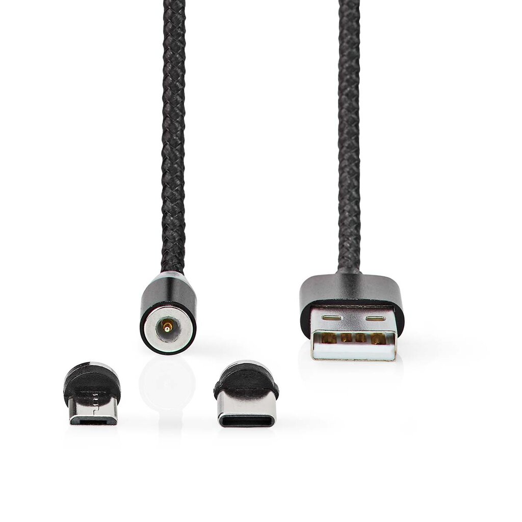 Kaapeli Type-C/micro USB, 2m, musta, USB2.0, magneetti, nylon hinta ja tiedot | Kaapelit ja adapterit | hobbyhall.fi