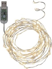 USB Valoketju &quot;Dewdrops&quot; 100 LED valo, kylmä valkoinen, hopea. Pituus 5m, virtajohto 1m, jännite 5V DC hinta ja tiedot | Jouluvalot | hobbyhall.fi