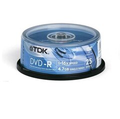 TDK DVD-R 4.7BG/16X 25-torni EOL hinta ja tiedot | Vinyylilevyt, CD-levyt, DVD-levyt | hobbyhall.fi