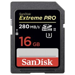 SanDisk SD Extreme Pro 16 Gt (280 Mt/s, UHS-II, U3) hinta ja tiedot | Sandisk Kamerat ja tarvikkeet | hobbyhall.fi