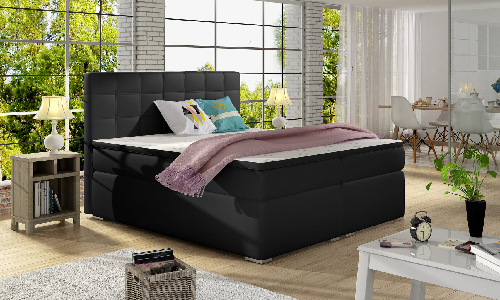 NORE Alice sänky, 140 cm x 200 cm, keinonahkaa, mustan värinen hinta ja tiedot | Sängyt | hobbyhall.fi