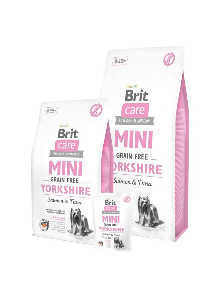 Brit Care Mini Grain Free -kuivaruoka aikuisille Yorkshiren terriereille, lohi ja tonnikala hinta ja tiedot | Koiran kuivaruoka | hobbyhall.fi