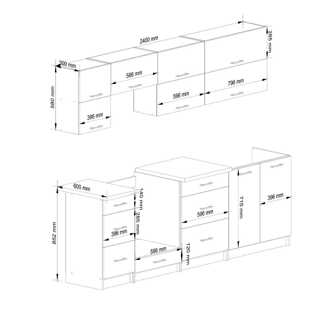 Keittiökalusteet Akord Oliwia G2 2.4M, valkoinen hinta ja tiedot | Keittiökalusteet | hobbyhall.fi