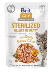 Brit Care Fillets in Gravy -märkäruokapakkaus aikuisille steriloiduille / kastroiduille kissoille, lohi ja tonnikala, 24 x 85 g hinta ja tiedot | Kissanruoka | hobbyhall.fi