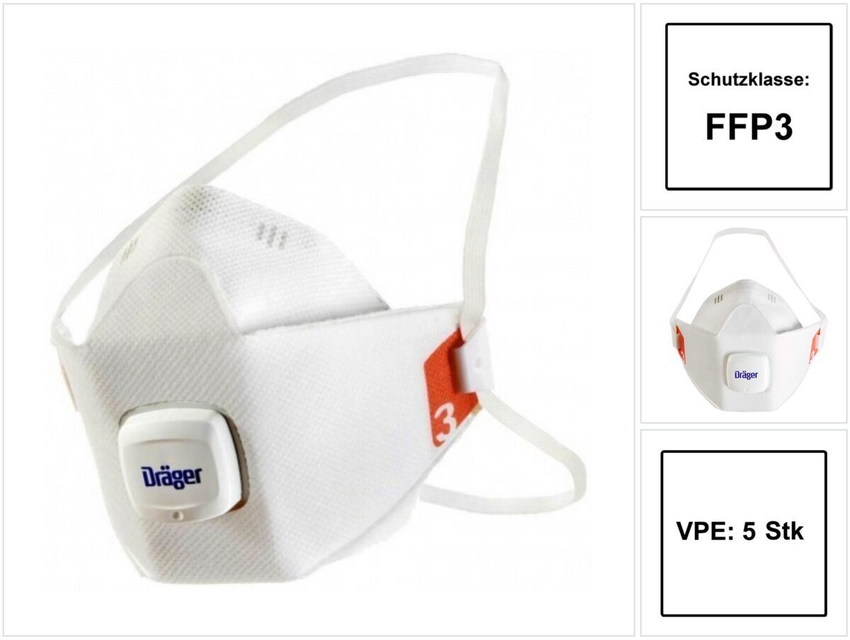 5x Dräger X-plore®1930 FFP3 -hengityssuojain venttiilillä koko M/L EN 149:2001 + A1:2009 hinta ja tiedot | Pään suojavarusteet | hobbyhall.fi