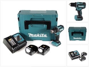 Makita DDF 485 RGJ akkukäyttöinen porakone 18V 50Nm, Makpac ja kaksi 5,0 Ah akkua sekä laturi hinta ja tiedot | Akkuporakoneet ja ruuvinvääntimet | hobbyhall.fi