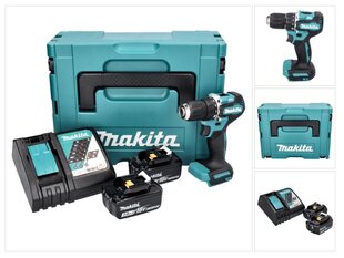 Makita DDF 487 akkuporakone 18 V 40 Nm, kaksi 3,0 Ah akkua sekä laturi ja Makpac hinta ja tiedot | Akkuporakoneet ja ruuvinvääntimet | hobbyhall.fi