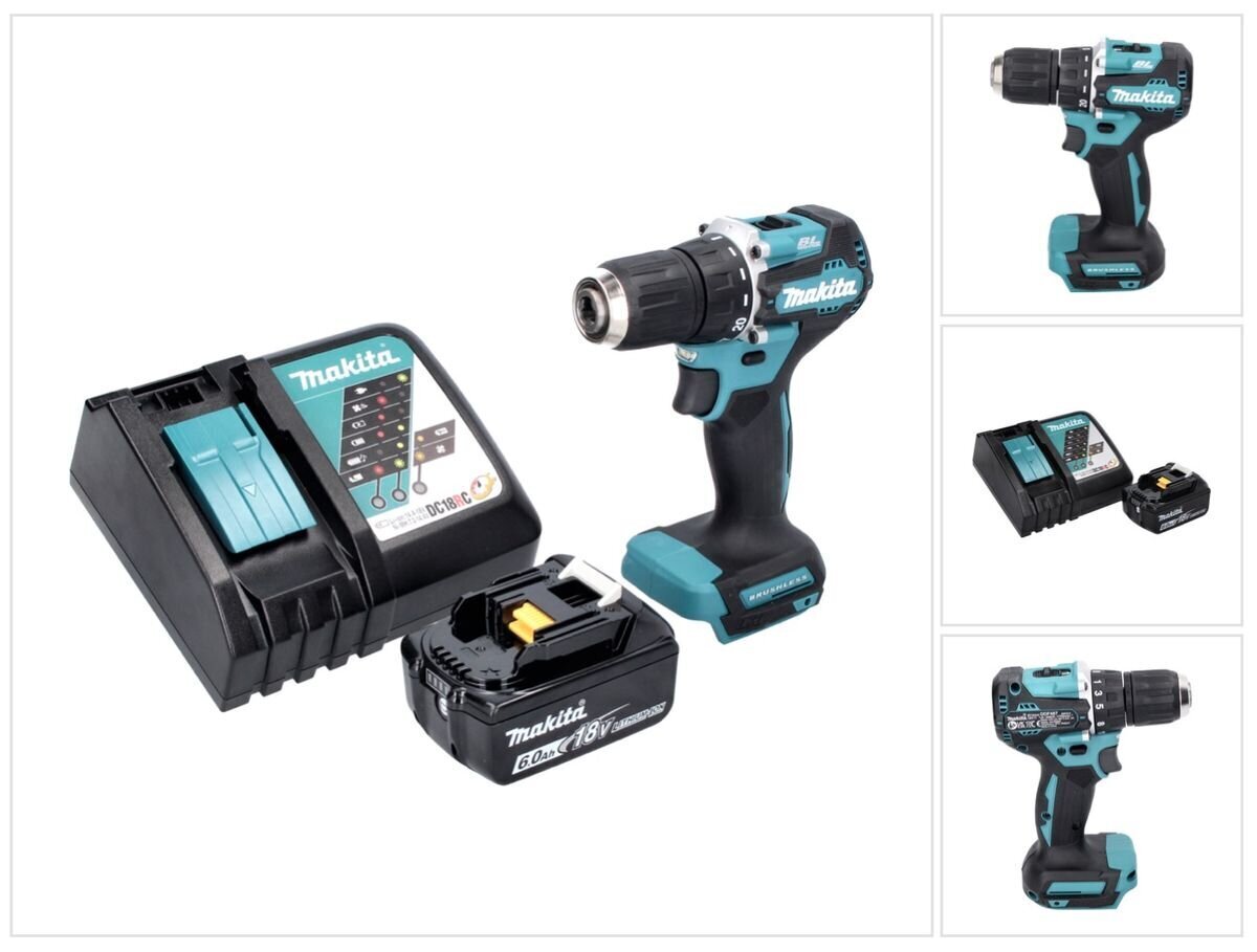 Makita DDF 487 RG1 akkuporakone 18 V 40 Nm sekä akku 6,0 Ah ja laturi hinta ja tiedot | Akkuporakoneet ja ruuvinvääntimet | hobbyhall.fi