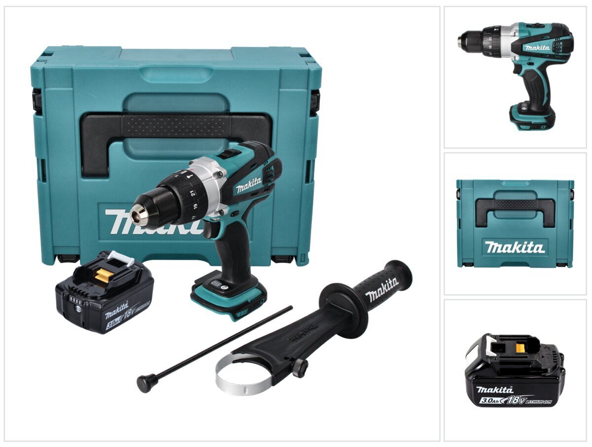 Makita DHP 458 F1J akkuiskuporakone 18 V 91 Nm + 1x akku 3,0 Ah + Makpac - laturi tulee tilata erikseen hinta ja tiedot | Akkuporakoneet ja ruuvinvääntimet | hobbyhall.fi