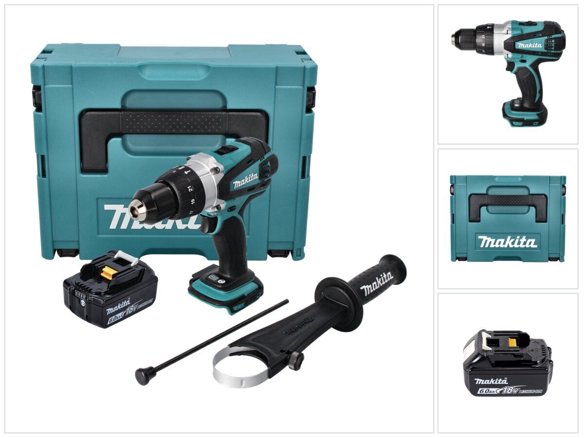 Makita DHP 458 G1J akkuiskuporakone 18 V 91 Nm + 1x akku 6,0 Ah + Makpac - ilman laturia hinta ja tiedot | Akkuporakoneet ja ruuvinvääntimet | hobbyhall.fi