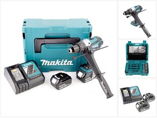 Makita DHP 458 RFJ akkuiskuporakone 18V 91Nm Makpac + 2x 3 Ah akku + laturi + 60-osainen pora- ja porakonesarja hinta ja tiedot | Akkuporakoneet ja ruuvinvääntimet | hobbyhall.fi