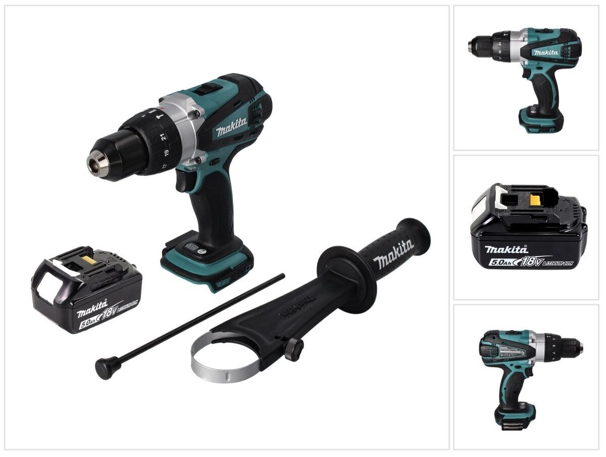 Makita DHP 458 T1 akkukäyttöinen porakone 18 V 91 Nm, sekä akku 5,0 Ah, laturi ei kuulu mukaan pakkaukseen hinta ja tiedot | Akkuporakoneet ja ruuvinvääntimet | hobbyhall.fi