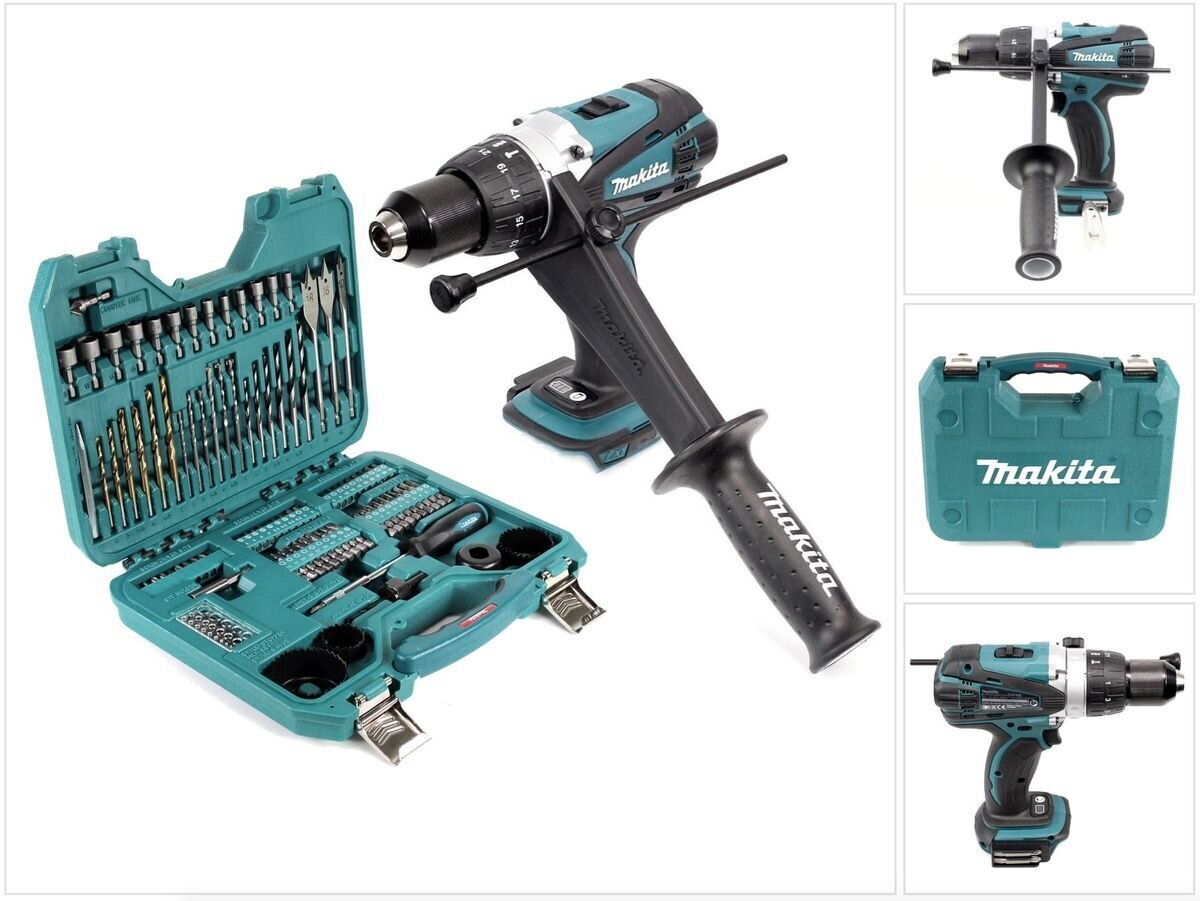 Makita DHP 458 Z akkuiskuporakone 18 V 91 Nm + 101-osainen pora- ja poranterä- ja avainsarja hinta ja tiedot | Akkuporakoneet ja ruuvinvääntimet | hobbyhall.fi