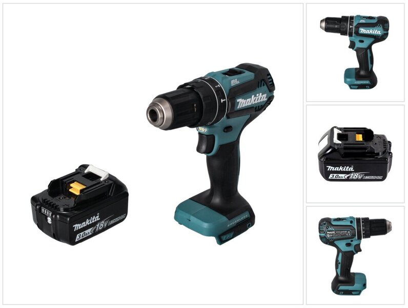 Makita DHP 485 F1 akkukäyttöinen iskuporakone 18 V 50 Nm + yksi kpl akku 3,0 Ah, pakkauksessa ei tule mukana laturia