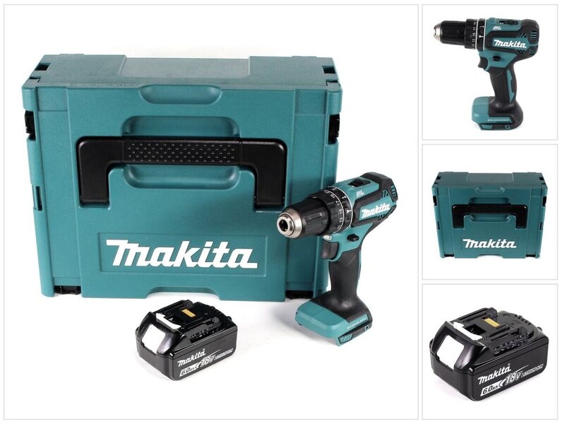 Makita DHP 485 G1J akkukäyttöinen iskuporakone 18V 50 Nm ja akku 6,0Ah, sekä lisäksi Makpac, mukana ei tule laturia