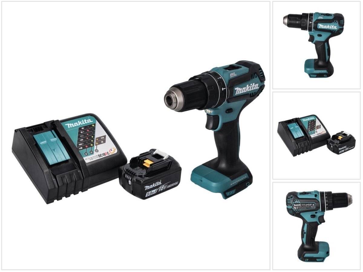 Makita DHP 485 RT1 akkuiskuporakone 18 V 50 Nm + 1x akku 5,0 Ah + laturi hinta ja tiedot | Akkuporakoneet ja ruuvinvääntimet | hobbyhall.fi