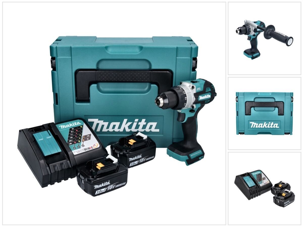 Makita DHP 486 RFJ akkuiskuporakone 18 V 130 Nm + 2x akku 3,0 Ah + laturi + Makpac hinta ja tiedot | Akkuporakoneet ja ruuvinvääntimet | hobbyhall.fi