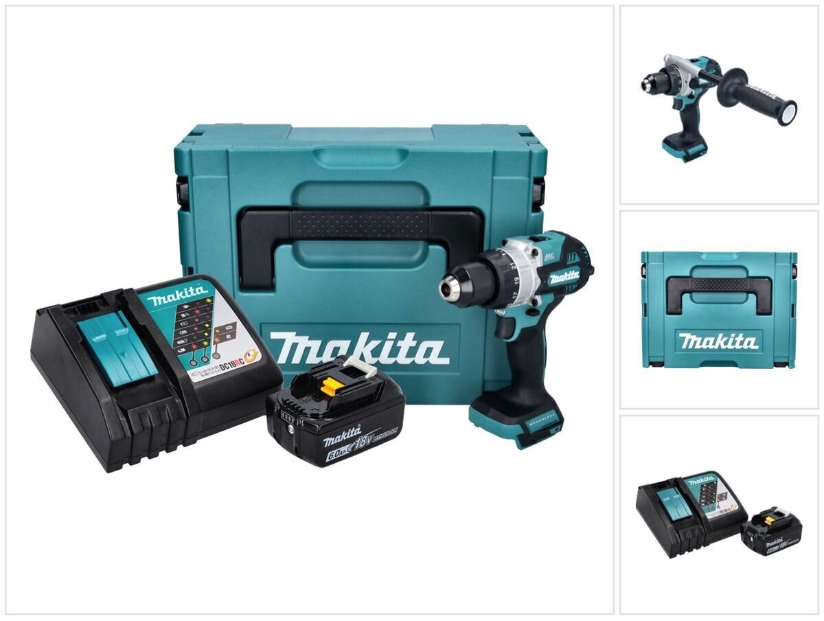 Makita DHP 486 RG1J akkuporakone 18 V 130 Nm + 1x 6.0 Ah akku + laturi + Makpac hinta ja tiedot | Akkuporakoneet ja ruuvinvääntimet | hobbyhall.fi