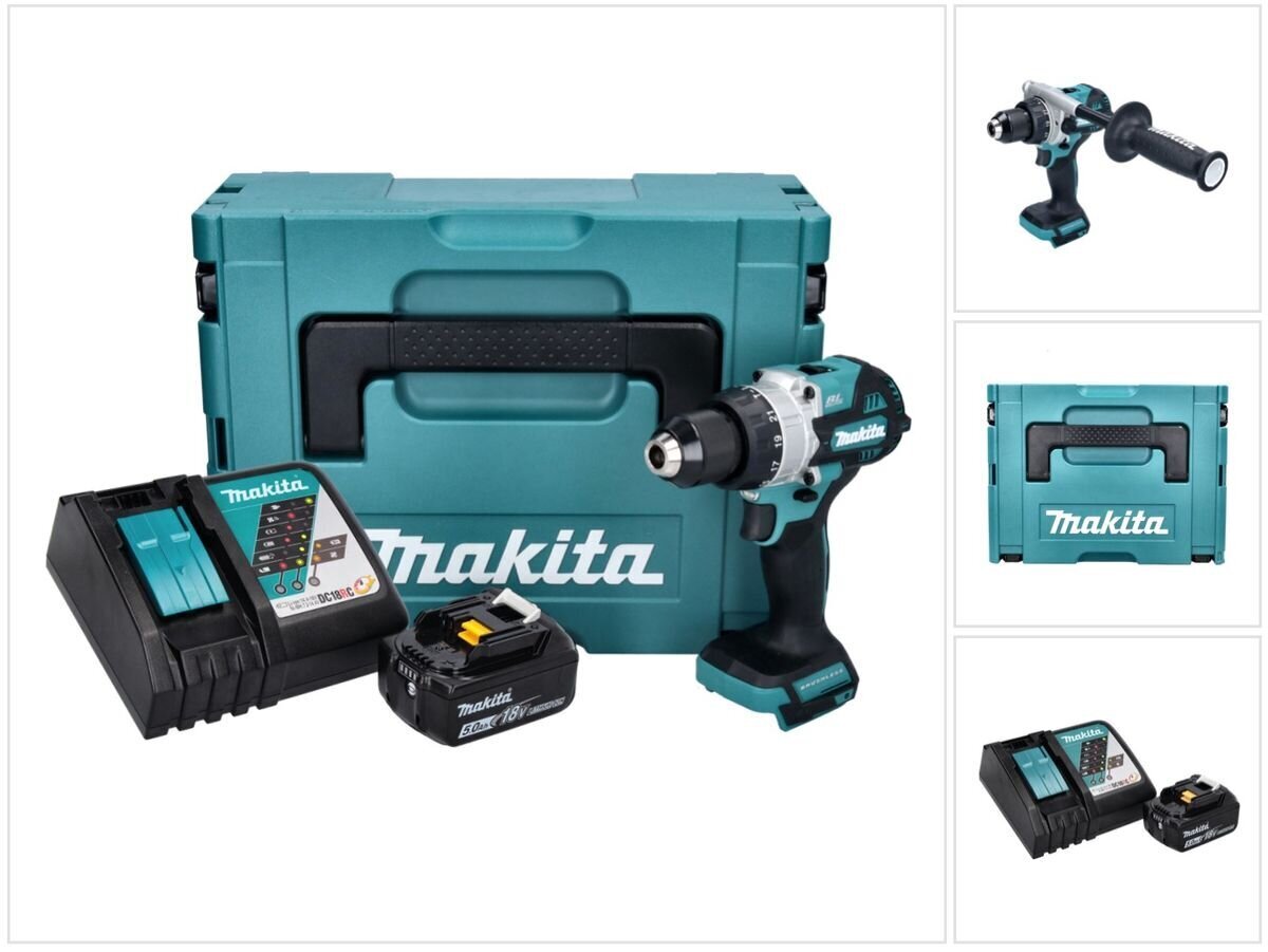 Makita DHP 486 RT1J akkuiskuporakone 18 V 130 Nm + 1x 5,0 Ah akku + laturi + Makpac hinta ja tiedot | Akkuporakoneet ja ruuvinvääntimet | hobbyhall.fi