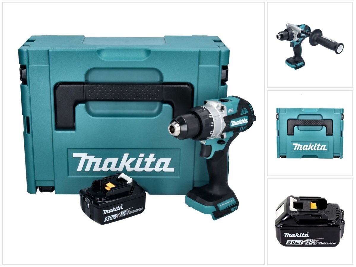 Makita DHP 486 T1J akkuiskuporakone 18 V 130 Nm + 1x akku 5,0 Ah + Makpac - ilman laturia hinta ja tiedot | Akkuporakoneet ja ruuvinvääntimet | hobbyhall.fi