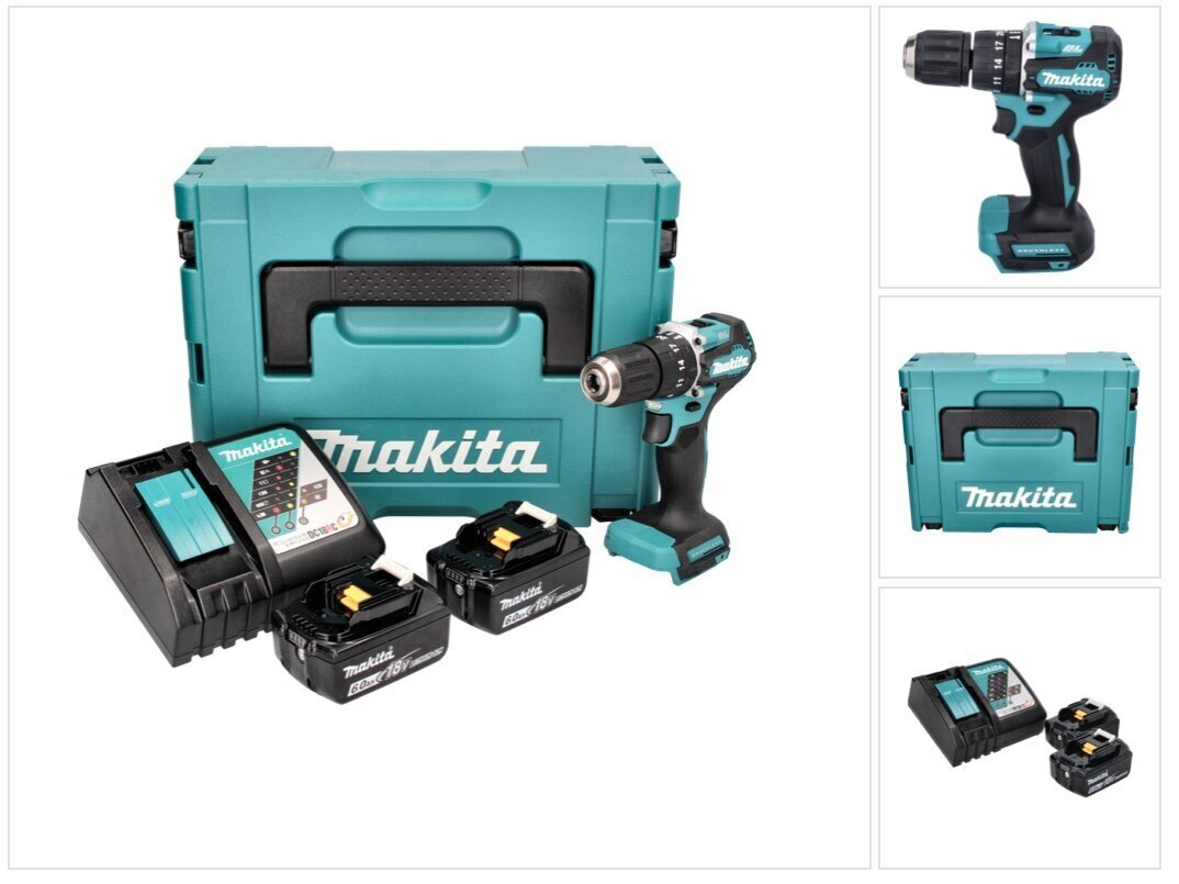 Makita DHP 487 RGJ akkuiskuporakone 18 V 40 Nm + 2x akku 6,0 Ah + laturi + Makpac hinta ja tiedot | Akkuporakoneet ja ruuvinvääntimet | hobbyhall.fi