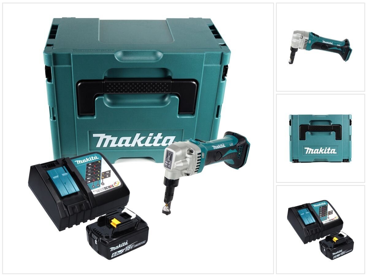 Makita DJN 161 RG1J Akkukäyttöinen peltileikkuri 18 V + 1x akku 6,0 Ah + laturi + Makpac hinta ja tiedot | Sahat ja sirkkelit | hobbyhall.fi