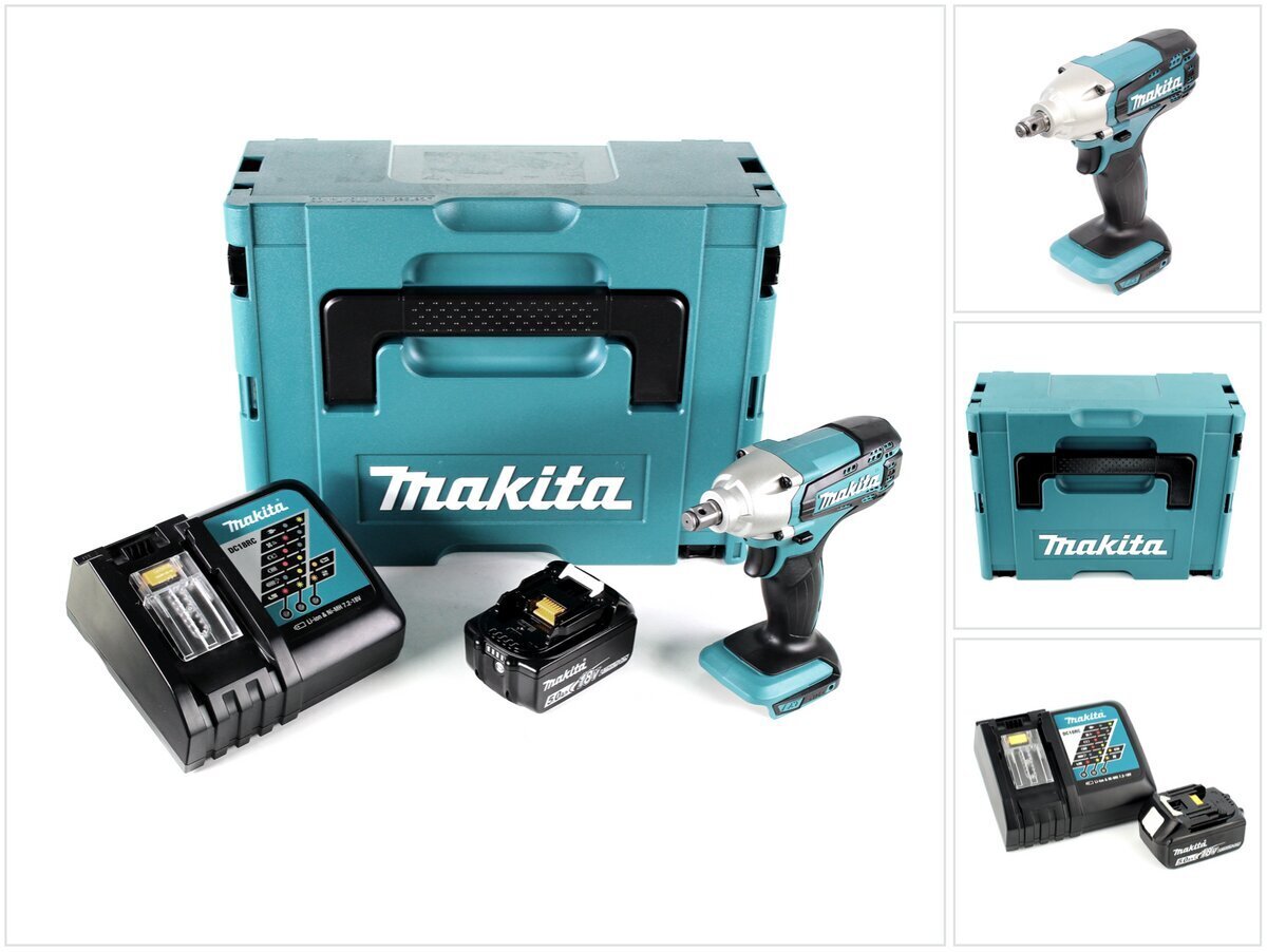 Makita DTW 190 RT1J akkukäyttöinen iskuväännin 18V 190Nm + 1x 5,0Ah akku + pikalaturi Makpac 2 hinta ja tiedot | Akkuporakoneet ja ruuvinvääntimet | hobbyhall.fi