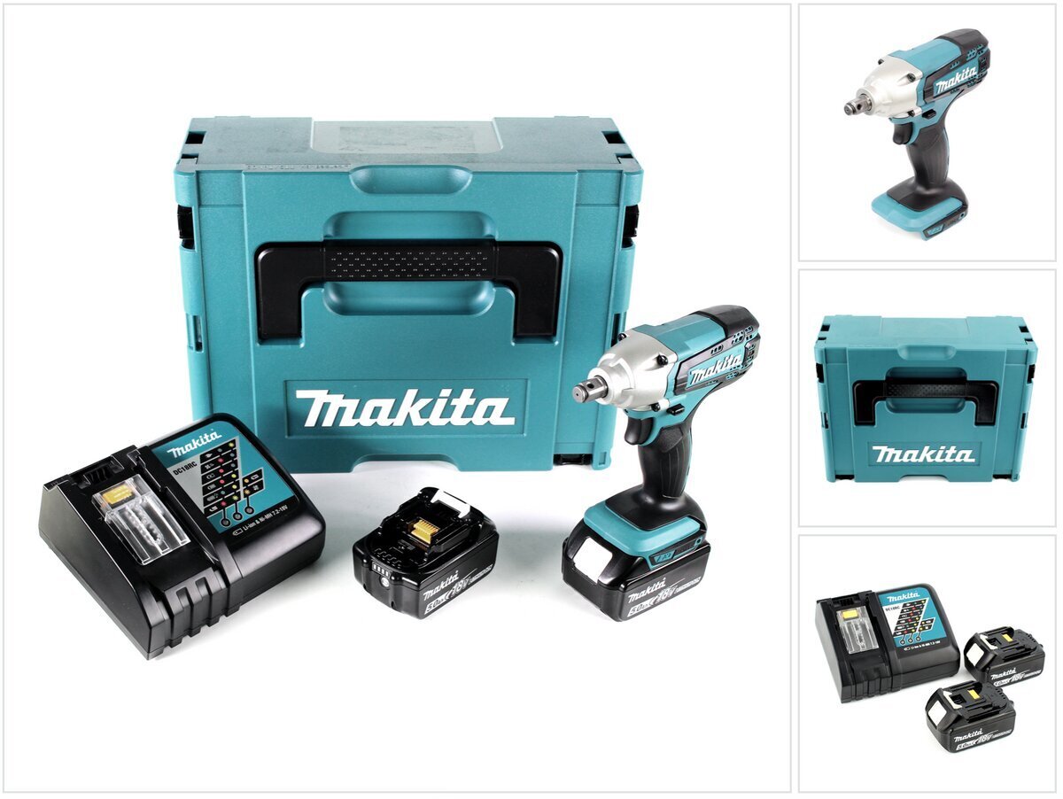 Makita DTW 190 RTJ akkukäyttöinen iskuväännin 18V 190 Nm + 2x akku 5,0Ah + pikalaturi Makpac 2 hinta ja tiedot | Akkuporakoneet ja ruuvinvääntimet | hobbyhall.fi