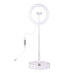 LED rengasvalaisin 26cm, jalustalla jopa 138cm, puhelimen pidikkeellä, USB:llä hinta ja tiedot | Valokuvaustarvikkeet | hobbyhall.fi