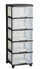 Hylly, jossa 5 laatikkoa 20L Laatikkojärjestelmä 37x39x100cm musta / läpinäkyvä. hinta ja tiedot | Säilytyslaatikot ja -korit | hobbyhall.fi
