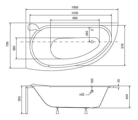 Besco Mini -kylpyamme, 150 x 70 cm hinta ja tiedot | Kylpyammeet | hobbyhall.fi