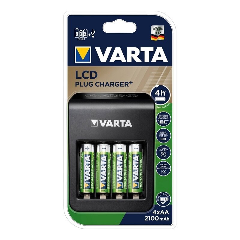 Yleislaturi Varta LCD Plug-Plus 4 AA 2100 mach 4 kanavaa PP3 57687 hinta ja tiedot | Paristolaturit | hobbyhall.fi