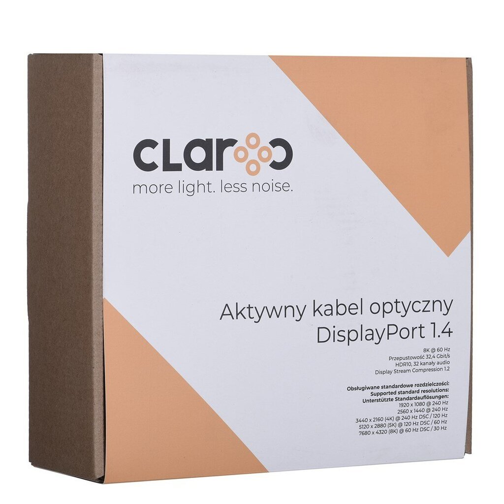 CLAROC CABLE DisplayPort 1.4 AOC, 8K, 15m, CLAROC-DP-14-15M hinta ja tiedot | Kaapelit ja adapterit | hobbyhall.fi