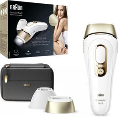 Braun IPL Silk Expert Pro 5 karvanpoistolaite Naiset/miehet, pysyvästi näkyvä karvanpoisto, laukku, vaihtoehto laserkarvanpoistolle, lahja naisille, PL5140, valkoinen/kulta hinta ja tiedot | Epilaattorit ja karvanpoistolaitteet | hobbyhall.fi